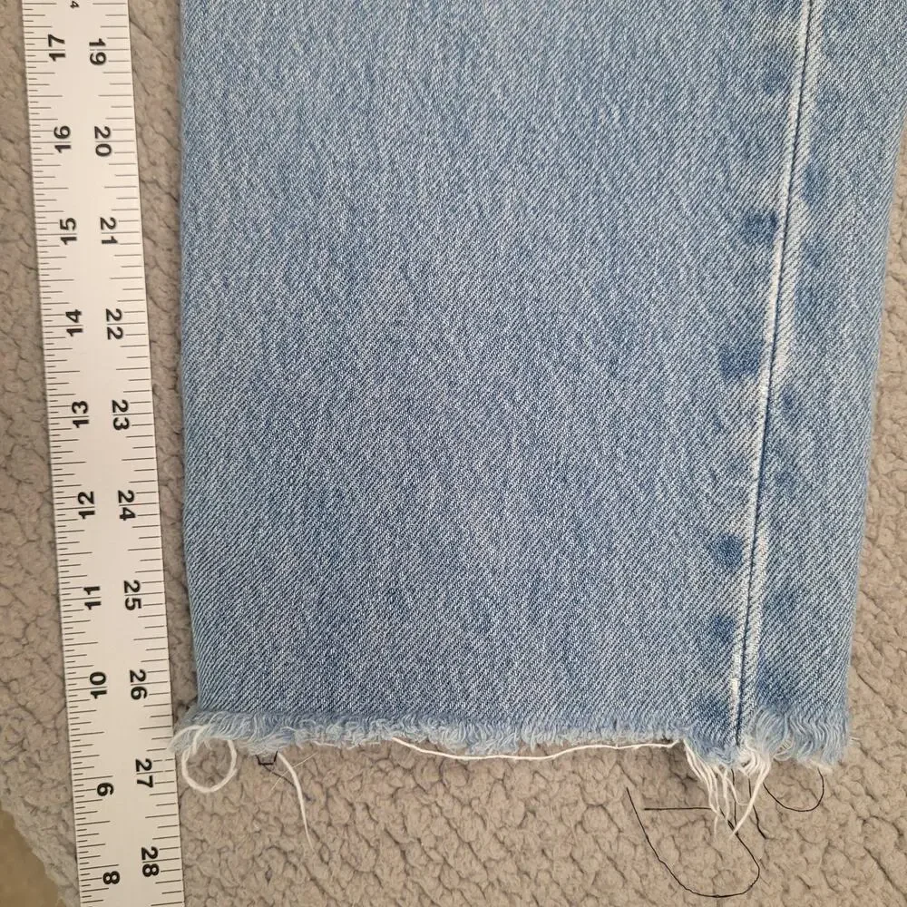 Levis 501 93 Jeans Men 29 Light Wash Blue Denim Distressed Straight Crop Raw Hem